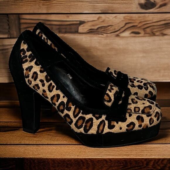 Vaneli Womens 7.5 Calf Fur Leopard Print Oxford Heels Shoes new pumps dress work - Picture 4 of 8